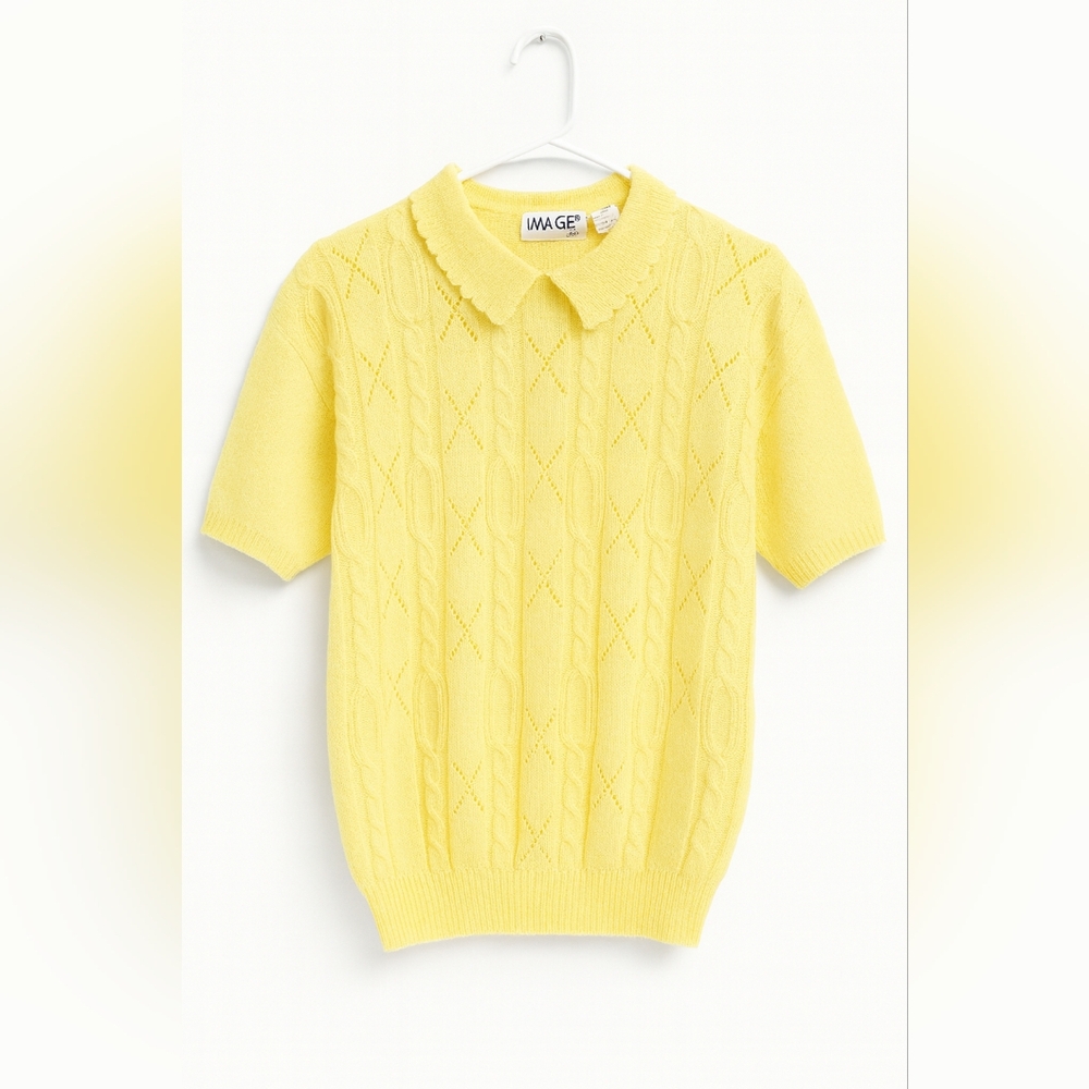 Vintage Maggie Jana Yellow Knit Collared Sweater Top – Cottagecore